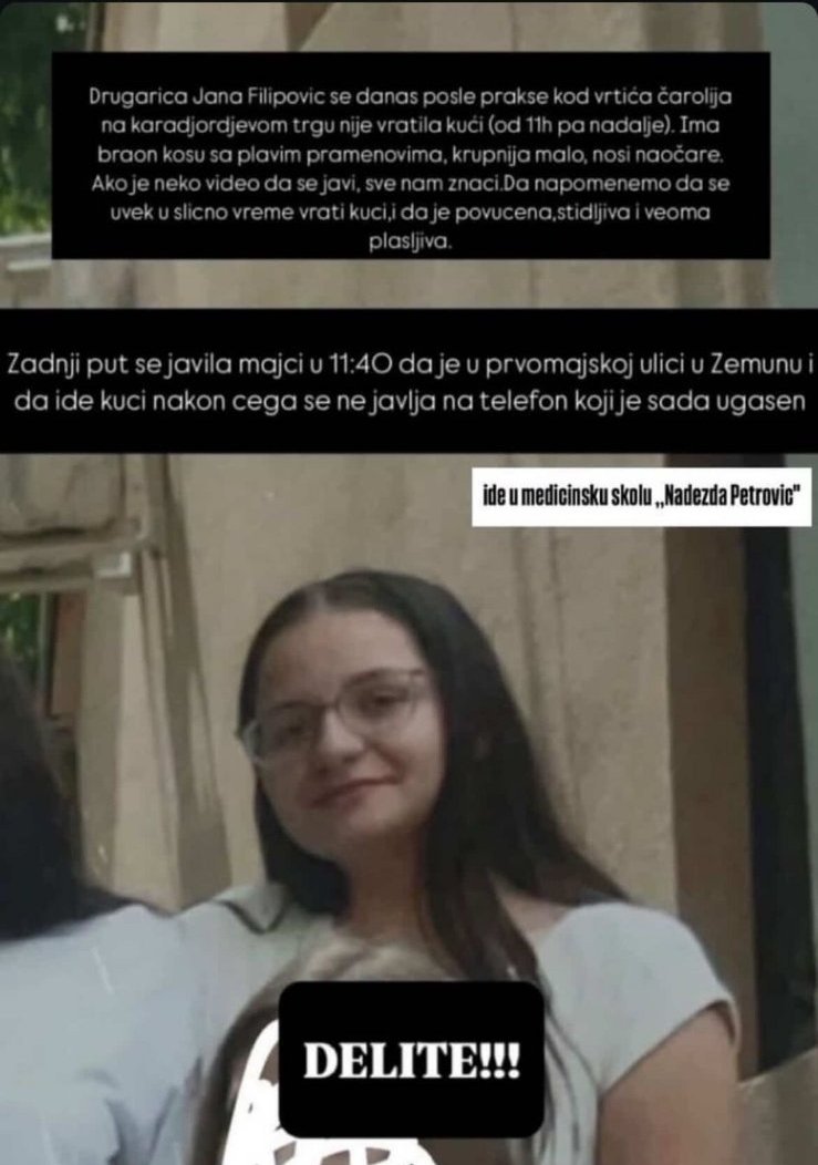 Delite! Devojka poslednji put viđena u Prvomajskoj, Zemun!