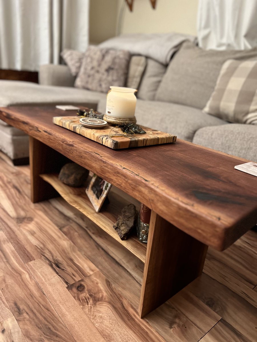 Snapped a shot of our latest coffee table last night  📸

Handcrafted from black walnut with a beautiful live edge — truly one of a kind.

Available now, DM if you're interested! 🪵✨