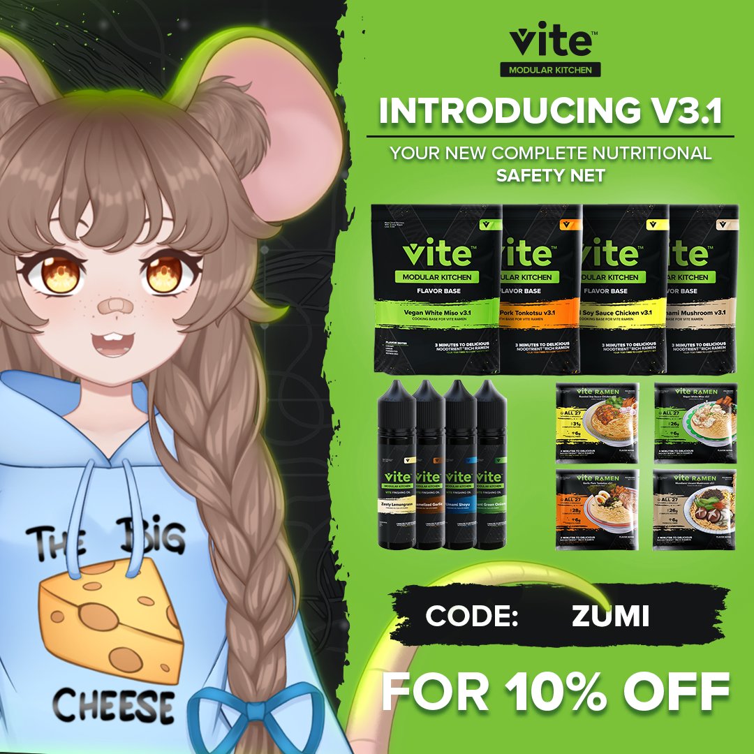 V3.1 is now out for Vite Ramen! :0 I'm being told their products are now better AND cheaper?! I didn't know this was possible, it's so tasty already 🤤🍜 

And the modular kitchen stuff sounds so cool?! Wdym I can mix and match my flavors now— 

Use code ZUMI for 10% off!