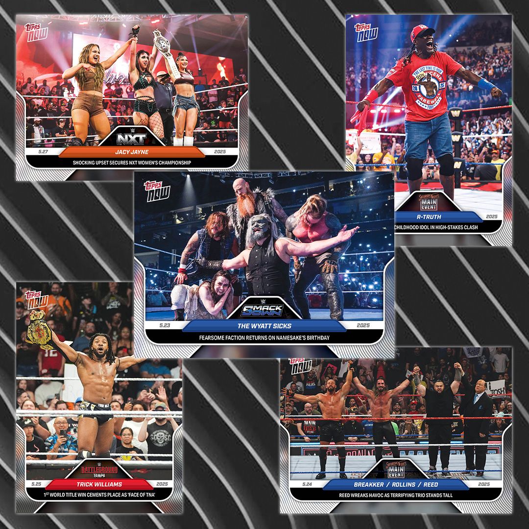 ⏳ Topps NOW Cards featuring the most exciting moments in WWE are only available for a limited time! This time we are featuring exciting moments from last week's SmackDown, Saturday Night's Main Event, Battleground and NXT!  buff.ly/cFw7ood