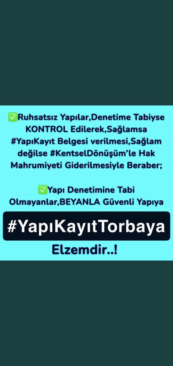 Şehirlerin,Köylerin Emsal Görselini
Bozmuyorsa Neden Ruhsat Alamayan
Yerler Kayıt Altına Alınmasın!

Sn <a href="/RTErdogan/">Recep Tayyip Erdoğan</a> Yapı Denetimine Tabi
Olan Yapılar,Kontrol Edilerek Sağlamsa
#YapıKayıt Değilse #KentselDönüşüm Verilsin
#KamuZararıYoksaYıkma
<a href="/csbgovtr/">T.C. Çevre, Şehircilik ve İklim Dğş. Bakanlığı</a>
#29Mayıs1453