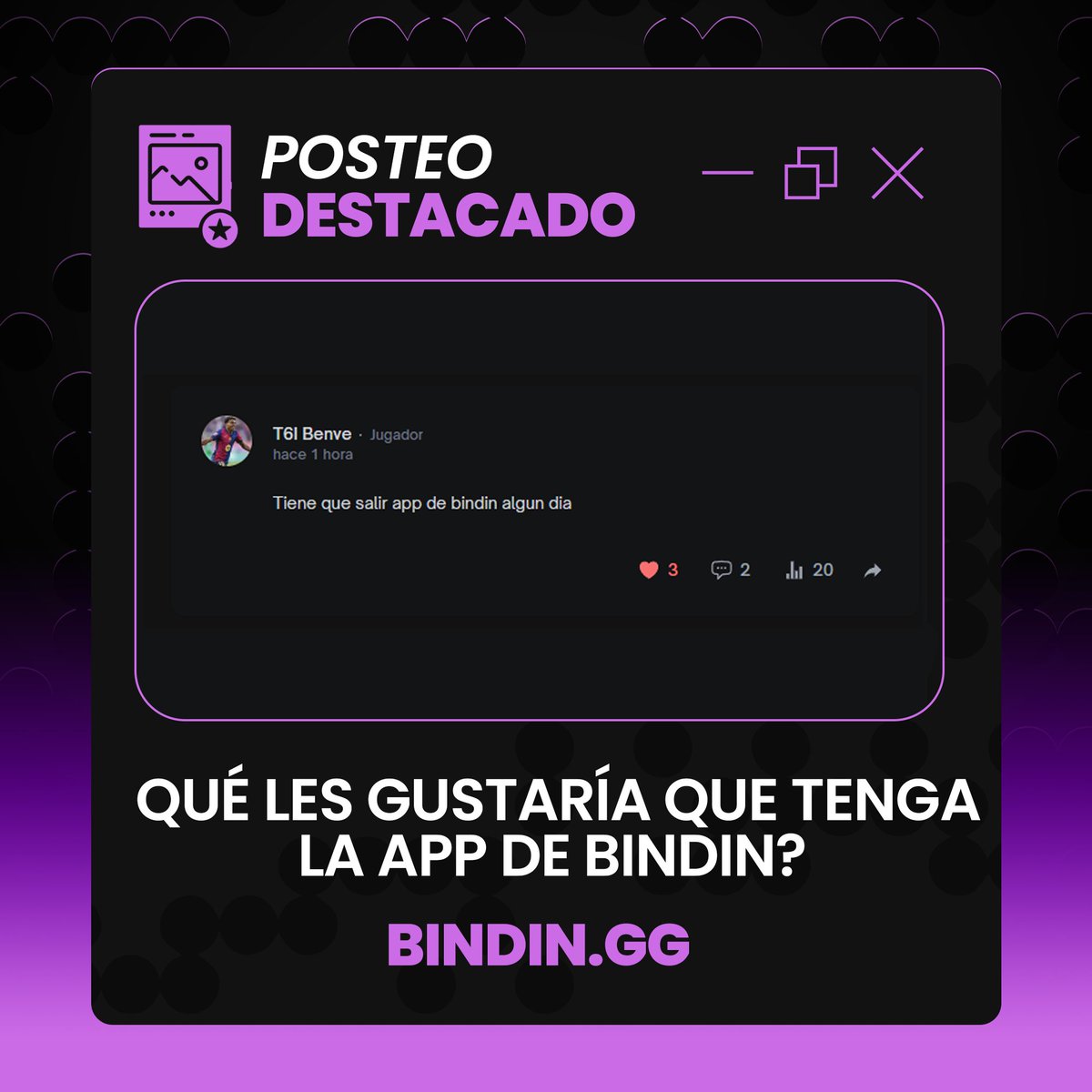 Si algún día llegamos a lanzar la app de BINDIN...

Qué cosas NO pueden faltar? Los leo 👀👇
