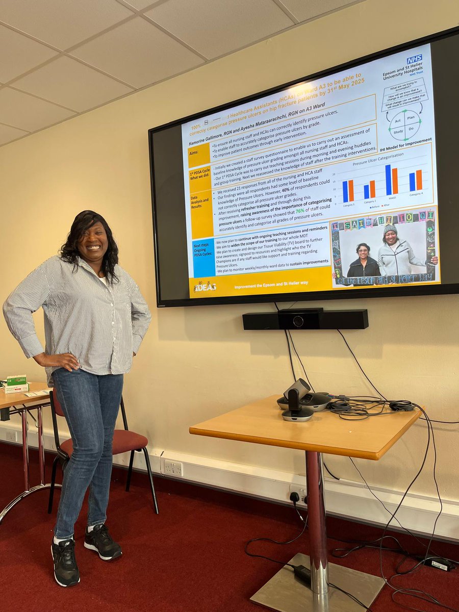So proud of our Tissue Viability Champions as they celebrate the end of their improvement journey today! 👏 Sad to miss it, but cheering you all on in spirit. Huge thanks to Prakash &amp; Andrea for stellar coaching. Our #ImprovementCulture is thriving! 🙌 #PatientSafety #QIESTH