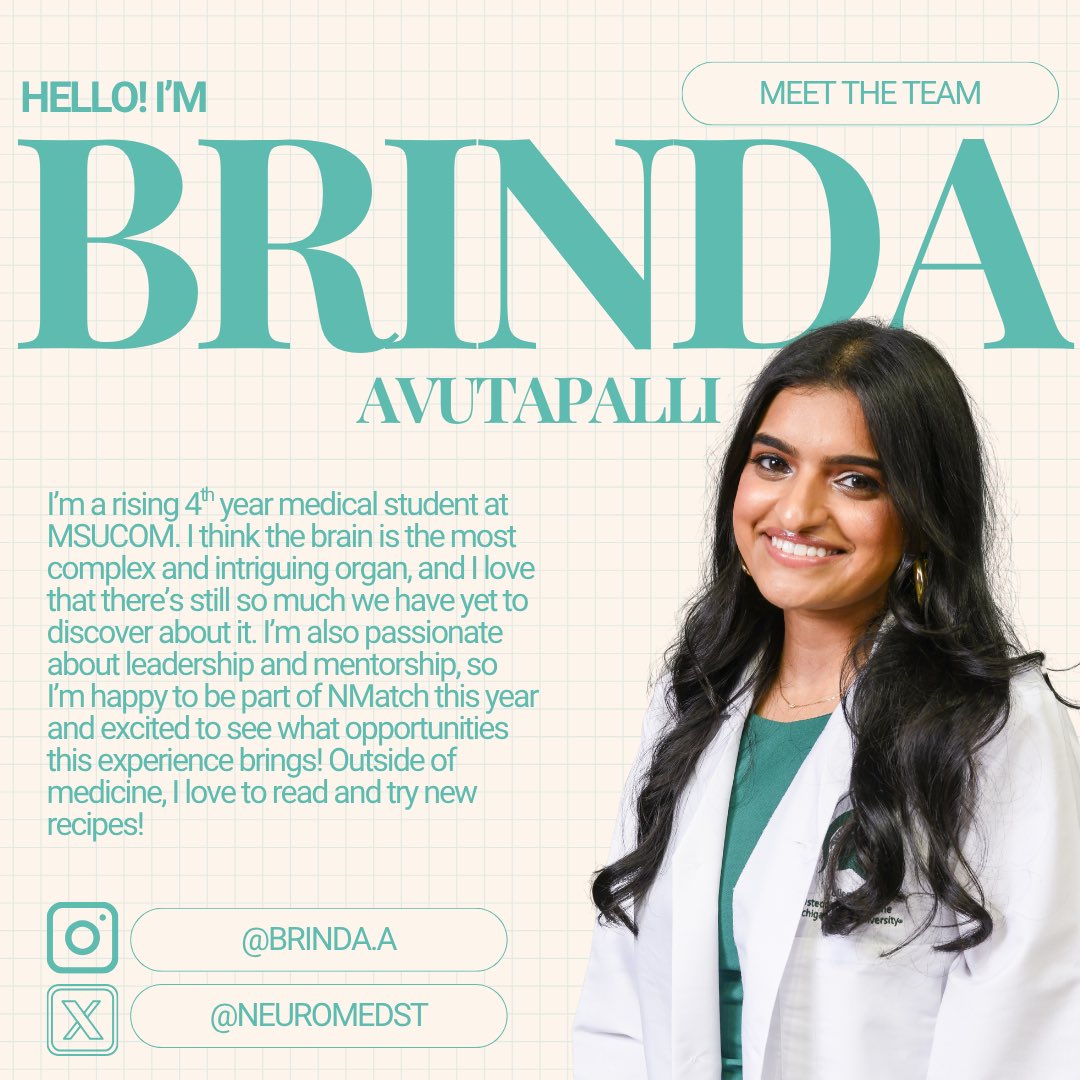 NeurologyMATCH2025 (@nmatch2025) on Twitter photo Last but definitely not least, we have Brinda Avutapalli <a href="/neuromedst/">neuromedstudent</a> MS4 at MSUCOM <a href="/MSU_Osteopathic/">MSU College of Osteopathic Medicine</a> and @nmatch2026 leader! When Brinda is not reading up on new discoveries in neurology, she’s reading up on new recipes to try~ 📚👩🏽🍳✨ #nmatch #neurology Last but definitely not least, we have Brinda Avutapalli <a href="/neuromedst/">neuromedstudent</a> MS4 at MSUCOM <a href="/MSU_Osteopathic/">MSU College of Osteopathic Medicine</a> and @nmatch2026 leader! When Brinda is not reading up on new discoveries in neurology, she’s reading up on new recipes to try~ 📚👩🏽🍳✨ #nmatch #neurology