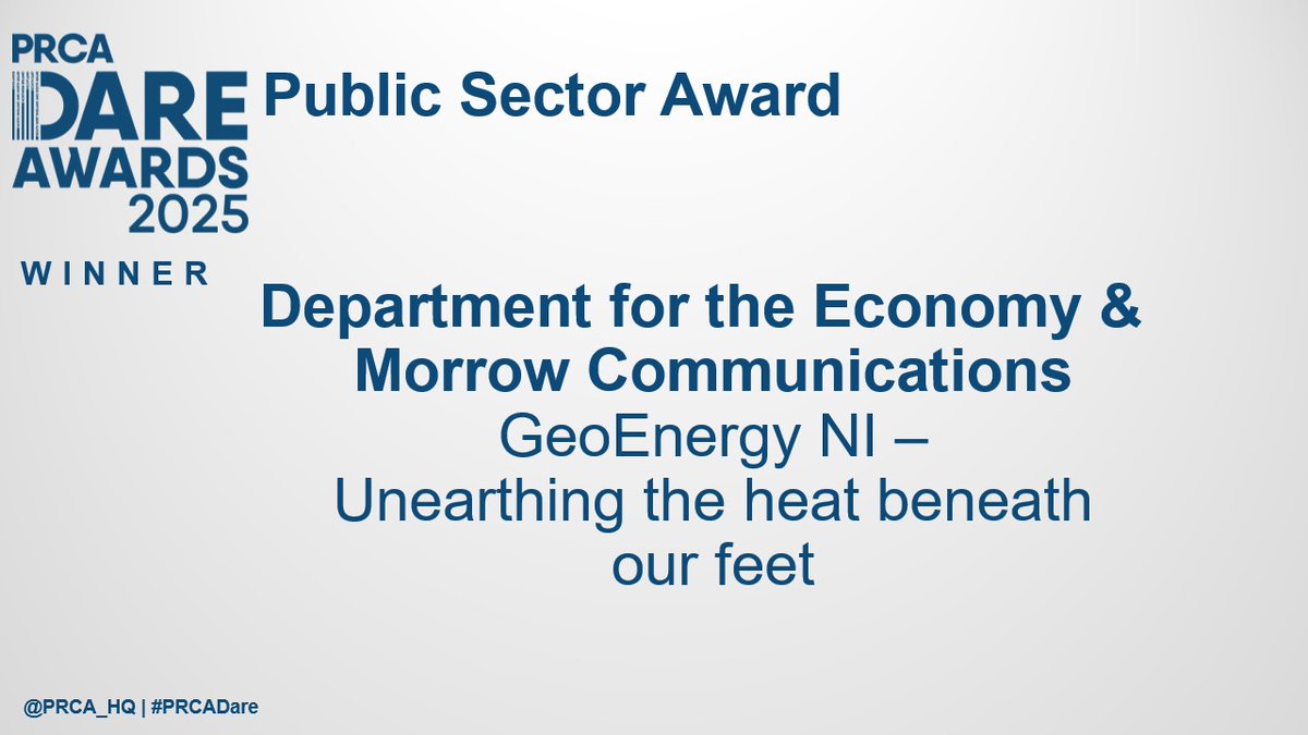 PRCA (@prca_hq) on Twitter photo 🏆 The winner of our Public Sector Award is...
Digging deep for a greener future. Applause for <a href="/Economy_NI/">Economy NI</a> and <a href="/MorrowComms/">Morrow Comms</a> for 'GeoEnergy NI'
#PRCADare 🏆 The winner of our Public Sector Award is...
Digging deep for a greener future. Applause for <a href="/Economy_NI/">Economy NI</a> and <a href="/MorrowComms/">Morrow Comms</a> for 'GeoEnergy NI'
#PRCADare