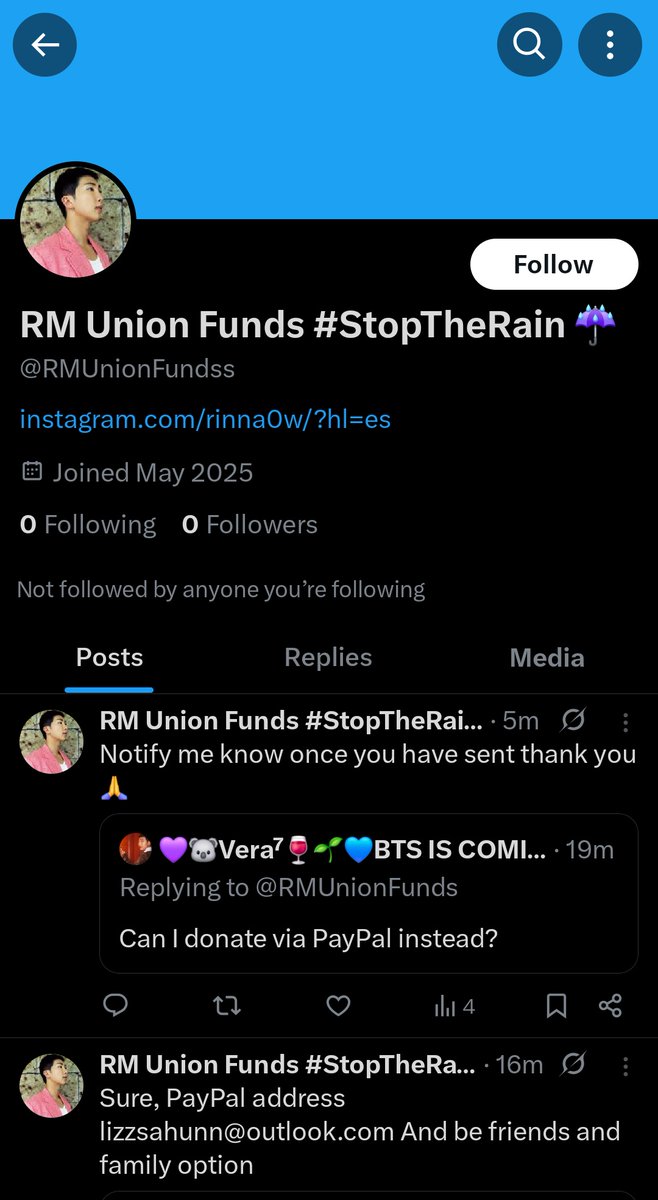 Please report and block this account:
x.com/RMUnionFundss?…

They are trying to fool everyone and steal their money by replying to our posts and also replying under other fundraisers 😑 the have also used other @ to scam people