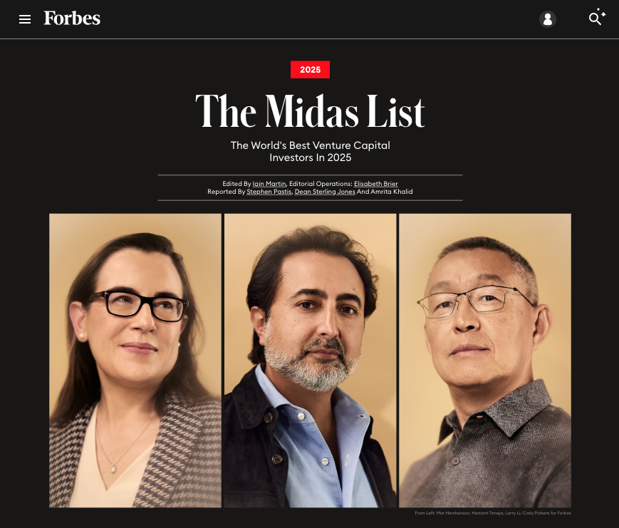 LarryLiAmino's tweet photo. Honored to be named on the @Forbes Midas List and Midas Seed List of 2025!  

Grateful to the incredible founders I’ve had the chance to back and the amazing team at Amino Capital. Let's see what the future holds!   #MidasList #VentureCapital #Startups #AminoCapital https://t.co/dupA4CXdu1