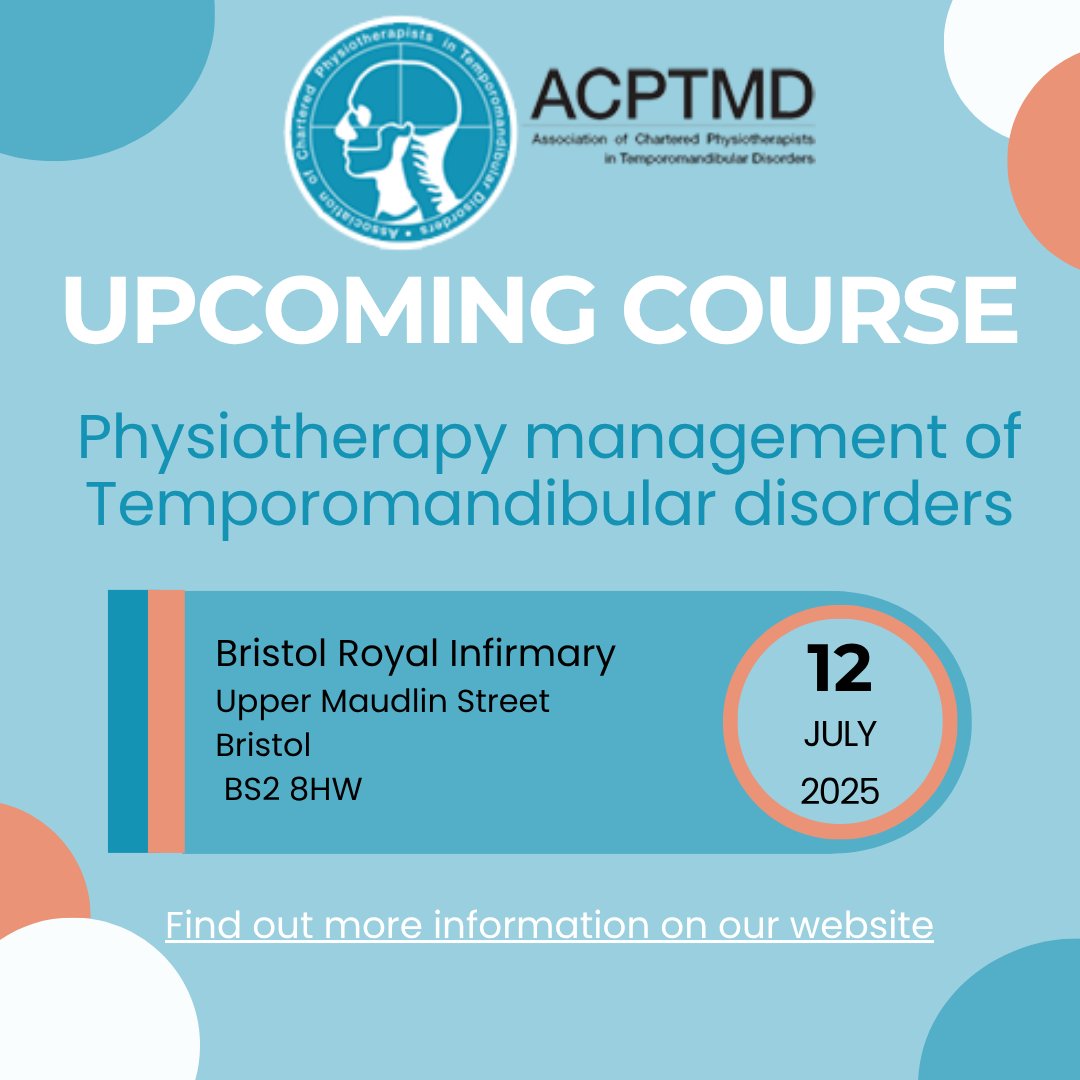 ACPTMD (@jawphysio) on Twitter photo We are excited to announce our next course in Bristol this year. Please visit our website acptmd.co.uk for more information
#TMD #physio #course #cpd #bristol We are excited to announce our next course in Bristol this year. Please visit our website acptmd.co.uk for more information
#TMD #physio #course #cpd #bristol