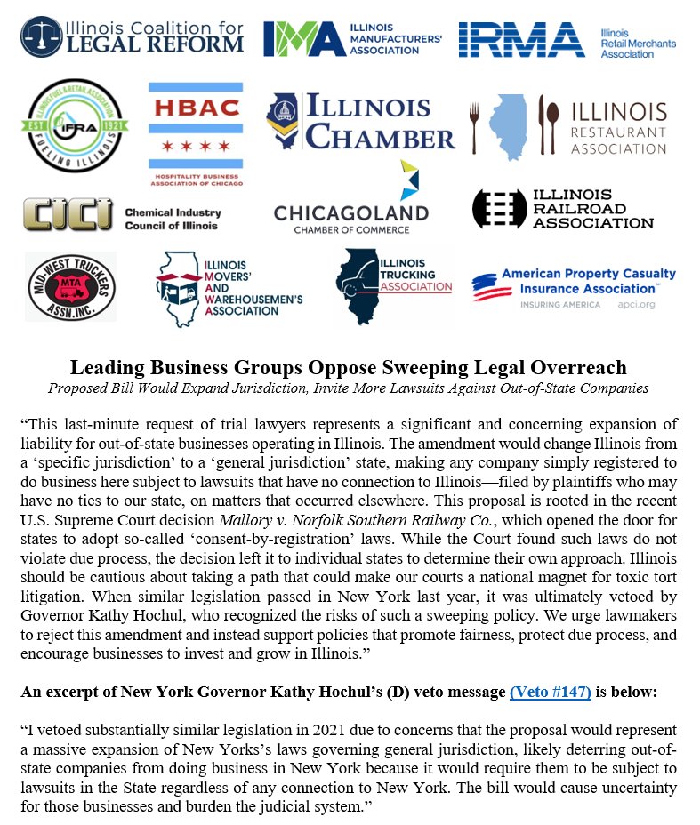 Illinois’ business community is united in opposition to proposed legislation that would drastically expand Illinois’ jurisdictional reach. House Amendment #2 to SB 26 would expose out-of-state companies to lawsuits in Illinois courts—even when the underlying claims and parties