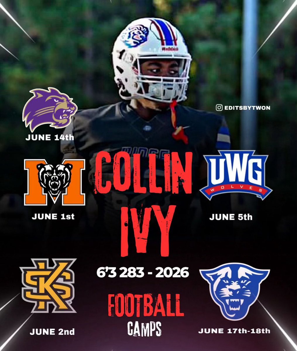 Collin ivy (@collinivy2) on Twitter photo Ready to compete at these camps!!!@Coach_Helmerich <a href="/PTRFootball/">Peachtree Ridge Football</a> <a href="/RecruitDatabse/">Recruit Database</a> <a href="/RecruitGeorgia/">Recruit Georgia</a> <a href="/UWGFootball/">West Georgia Football</a> <a href="/kennesawstfb/">Kennesaw State Football</a> <a href="/WCU/">Western Carolina University</a> <a href="/MercerFootball/">Mercer Football</a> <a href="/GeorgiaStateFB/">GSU Football</a> Ready to compete at these camps!!!@Coach_Helmerich <a href="/PTRFootball/">Peachtree Ridge Football</a> <a href="/RecruitDatabse/">Recruit Database</a> <a href="/RecruitGeorgia/">Recruit Georgia</a> <a href="/UWGFootball/">West Georgia Football</a> <a href="/kennesawstfb/">Kennesaw State Football</a> <a href="/WCU/">Western Carolina University</a> <a href="/MercerFootball/">Mercer Football</a> <a href="/GeorgiaStateFB/">GSU Football</a>
