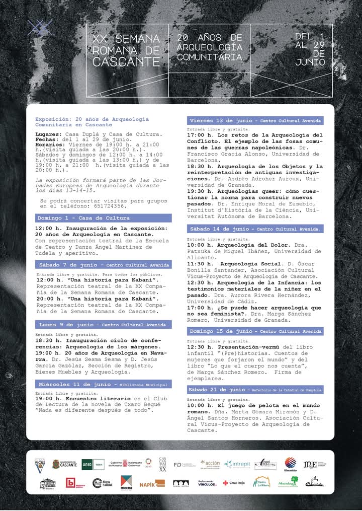 Aquí tenéis el programa completo de la #XXSemanaRomana de Cascante organizada por la #AsociaciónVicus