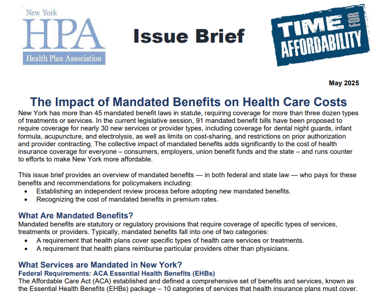 NYHPA's tweet image. NY currently mandates coverage of more than 45 benefits. Lawmakers have introed 91 bills for new benefit requirements. @NYHPA&apos;s The Impact of Mandated Benefits on Health Care Costs examines mandates, impact on premiums &amp;amp; policy recommendations to consider. nyhpa.org/wp-content/upl…