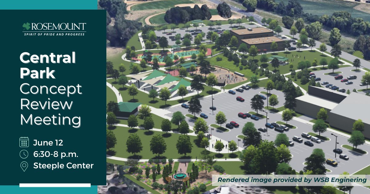 Help shape the future of Rosemount’s Central Park! Join us for a Community Concept Review on Thursday, June 12, 6:30–8 PM to see proposed designs and images. Can’t attend? Share your input at rosemountmn.gov/ParkProjects 

#RosemountMN #CentralPark #CommunityInput