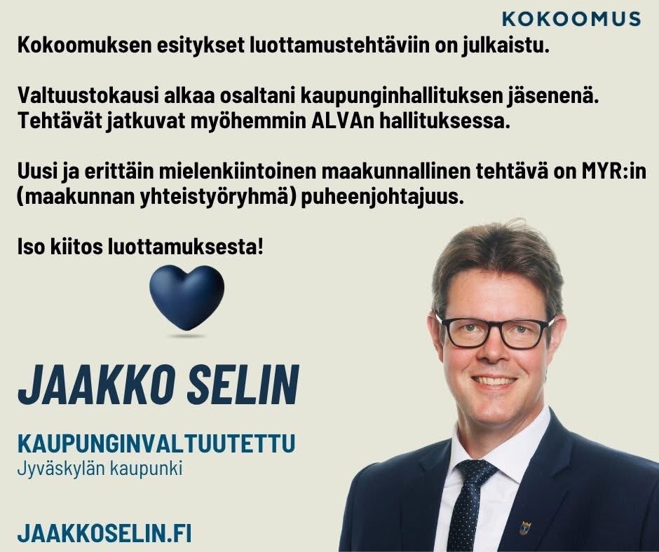 Esitykset luottamustehtävistä Jyväskylässä on Kokoomuksen osalta tehty.
#Jyväskylä #Kokoomus #jklvaltuusto #keskisuomi