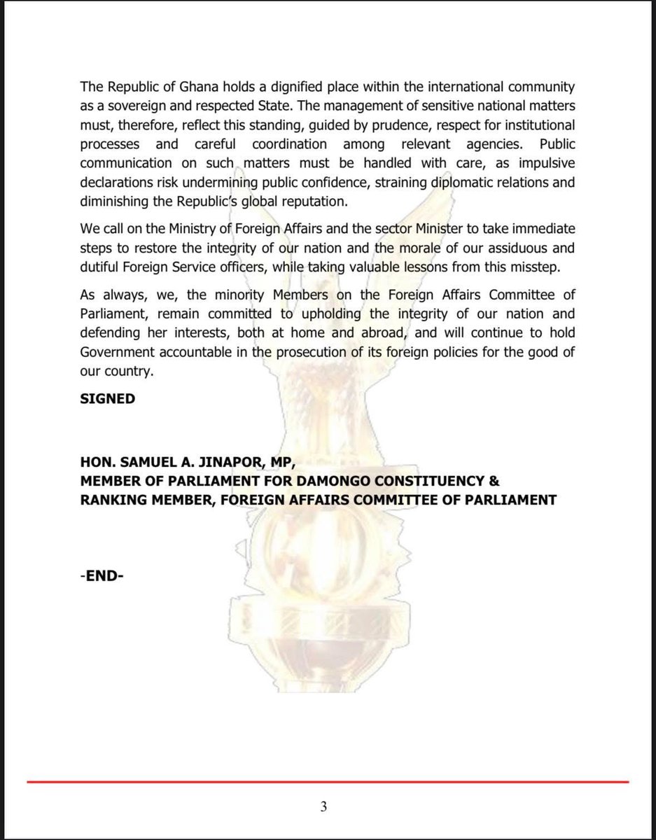 The closure and reopening of Ghana’s embassy in Washington, DC, is a needless embarrassment to the reputation of the Republic of Ghana.—Minority Caucus.