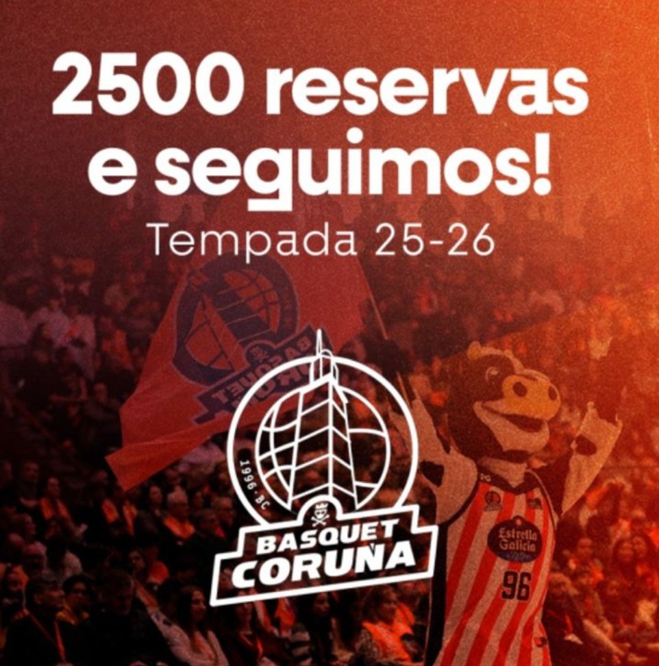 Ya hay 2.500 reservas para el abono del <a href="/BasquetCoruna/">Leyma Basquet Coruña 🍊</a> 🏀 

Toda la info 📝 de la temporada 2025/2026 en:
basquetcoruna.com/reserva-tu-abo…