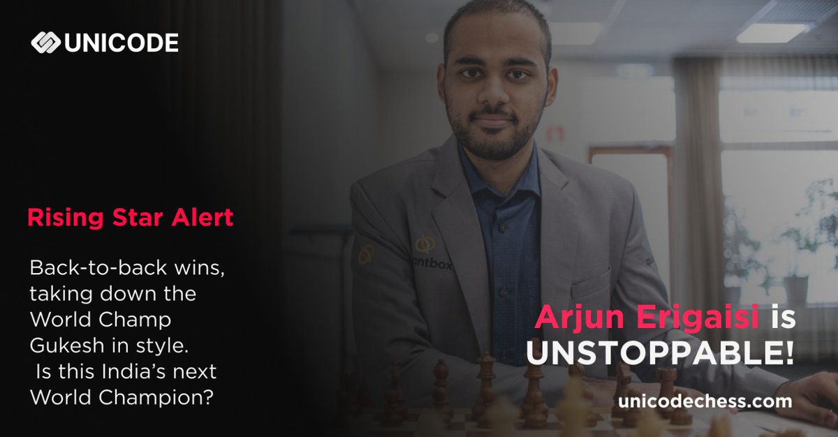 UnicodeChess's tweet image. Follow for more chess contents. 

#ArjunErigaisi #IndianChess #FutureChamp #ChessStars #NorwayChess