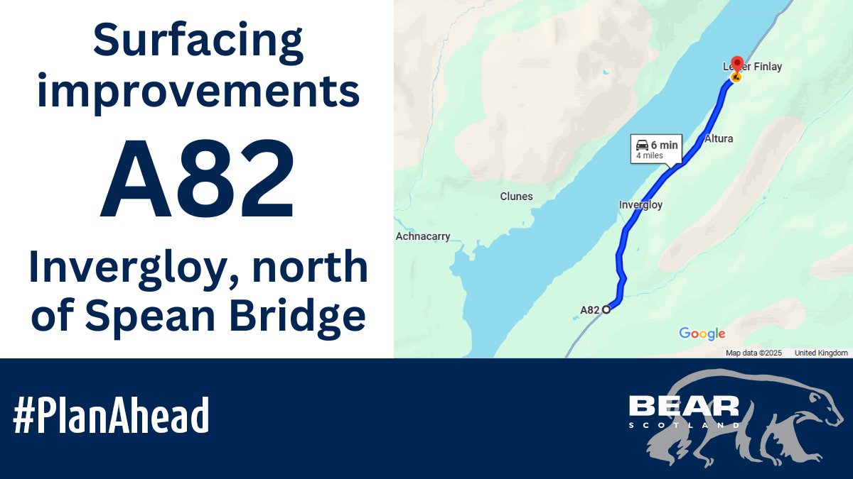 BEAR NW Trunk Roads (@nwtrunkroads) on Twitter photo UPDATE: Due to poor weather forecast, overnight surfacing on the #A82 Invergloy will not go ahead this evening (Thursday 29 May) and the road will be open overnight as normal.
<a href="/trafficscotland/">Traffic Scotland</a> UPDATE: Due to poor weather forecast, overnight surfacing on the #A82 Invergloy will not go ahead this evening (Thursday 29 May) and the road will be open overnight as normal.
<a href="/trafficscotland/">Traffic Scotland</a>