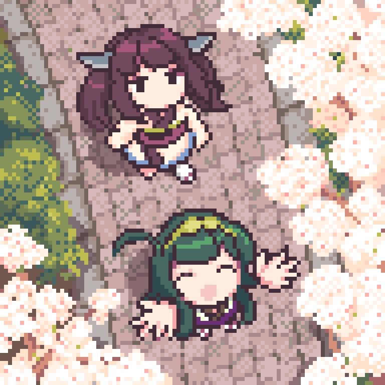 whitechocwaffle's tweet photo. 桜の季節がとっくに終わってるけど3ヶ月間ぐらいdotpictで苦労してて今日ついに納得がいく仕上げにできたドット絵もお楽しみください
 #ドット絵
 #dotpict
 #東北きりたん 
 #東北ずん子 https://t.co/PzYlA2GVgk