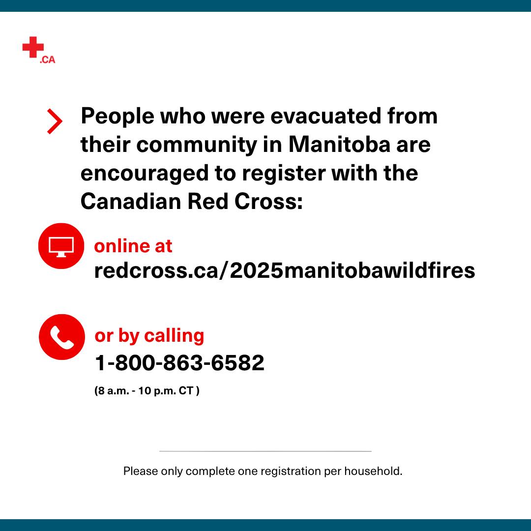 Manitoba Government (@mbgov) on Twitter photo Have you been evacuated? Register with the <a href="/redcrosscanada/">Canadian Red Cross</a> online as soon as possible to ensure you can be contacted while away.
If you do not have a place to stay, visit the reception centre at the Billy Mosienko Arena, 709 Keewatin St. in Winnipeg for assistance. Have you been evacuated? Register with the <a href="/redcrosscanada/">Canadian Red Cross</a> online as soon as possible to ensure you can be contacted while away.
If you do not have a place to stay, visit the reception centre at the Billy Mosienko Arena, 709 Keewatin St. in Winnipeg for assistance.