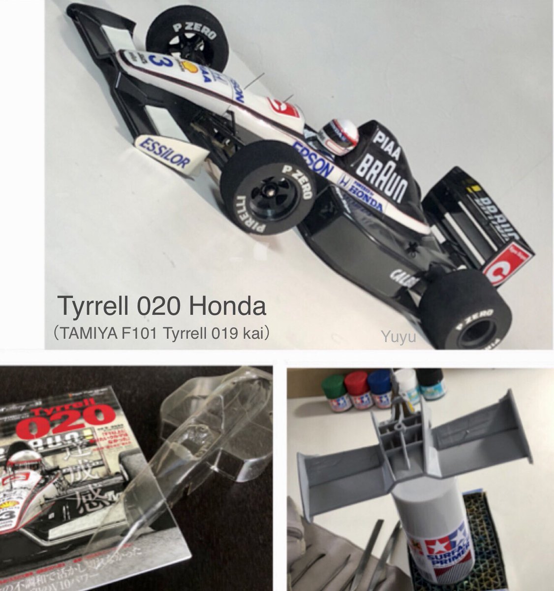 Yuyu_BRZ's tweet photo. タミヤ製RC、ティレル019をベースに「ティレル020ホンダ」風に仕立てました！
ノーズ太い点は仕方ないかな…
#tamiya #tamiyarc #タミヤ #タミヤrc #rcf1 #f1rc #f101 #f102 #f103 #tyrrell #tyrrell020 #rclife #ティレル020 https://t.co/c4Z8o9e7qo