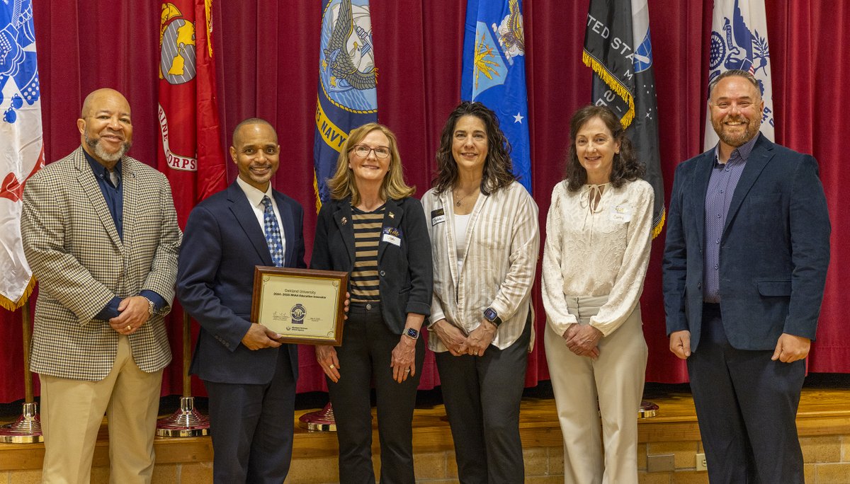 Oakland University was recently honored as a 2024-25 Education Innovator by the Michigan Veterans Affairs Agency, receiving three Innovation Awards for its collaborative, forward-thinking efforts to support student veterans. #ThisIsOU bit.ly/43DwMhs