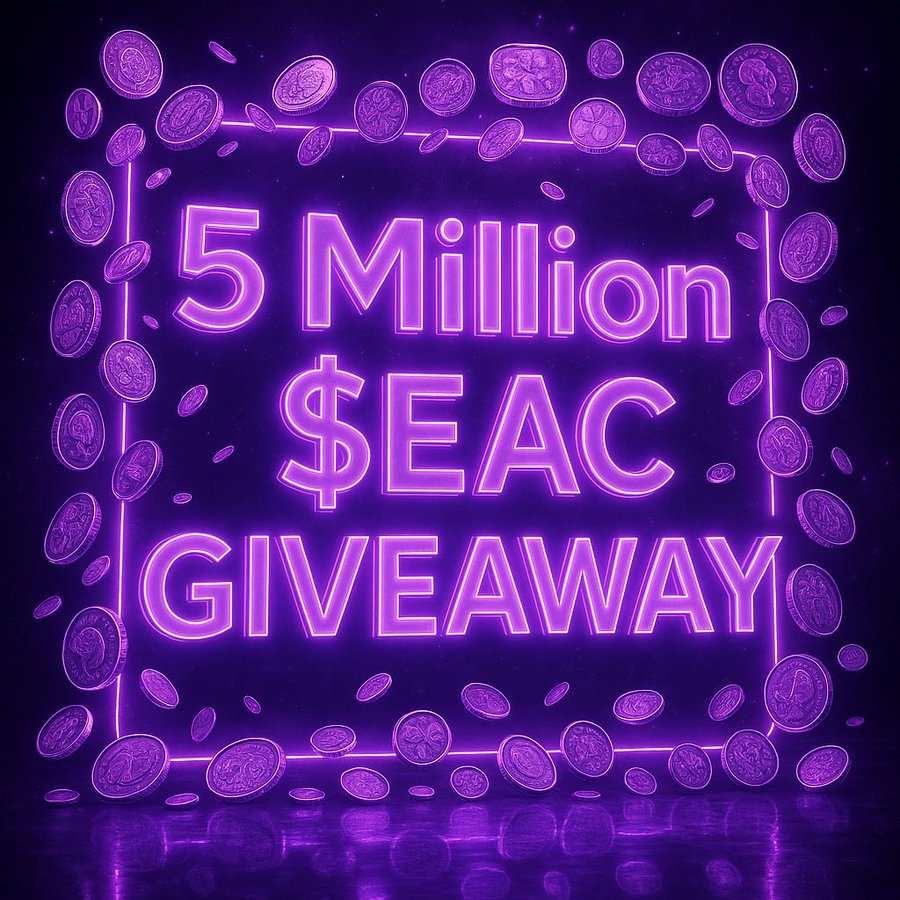 🚨 GIVEAWAY ALERT! 🚨
Win 5 Million $EAC Token from <a href="/DARKKEVN/">DARKKΞVN</a> 💰

🌟 HOW TO ENTER:
💬 Quote repost
🔖 Bookmark this post
❤️ Like
🔁 Repost
👥 Tag 3 friends

🕒 Prize drawn in 24 hours!