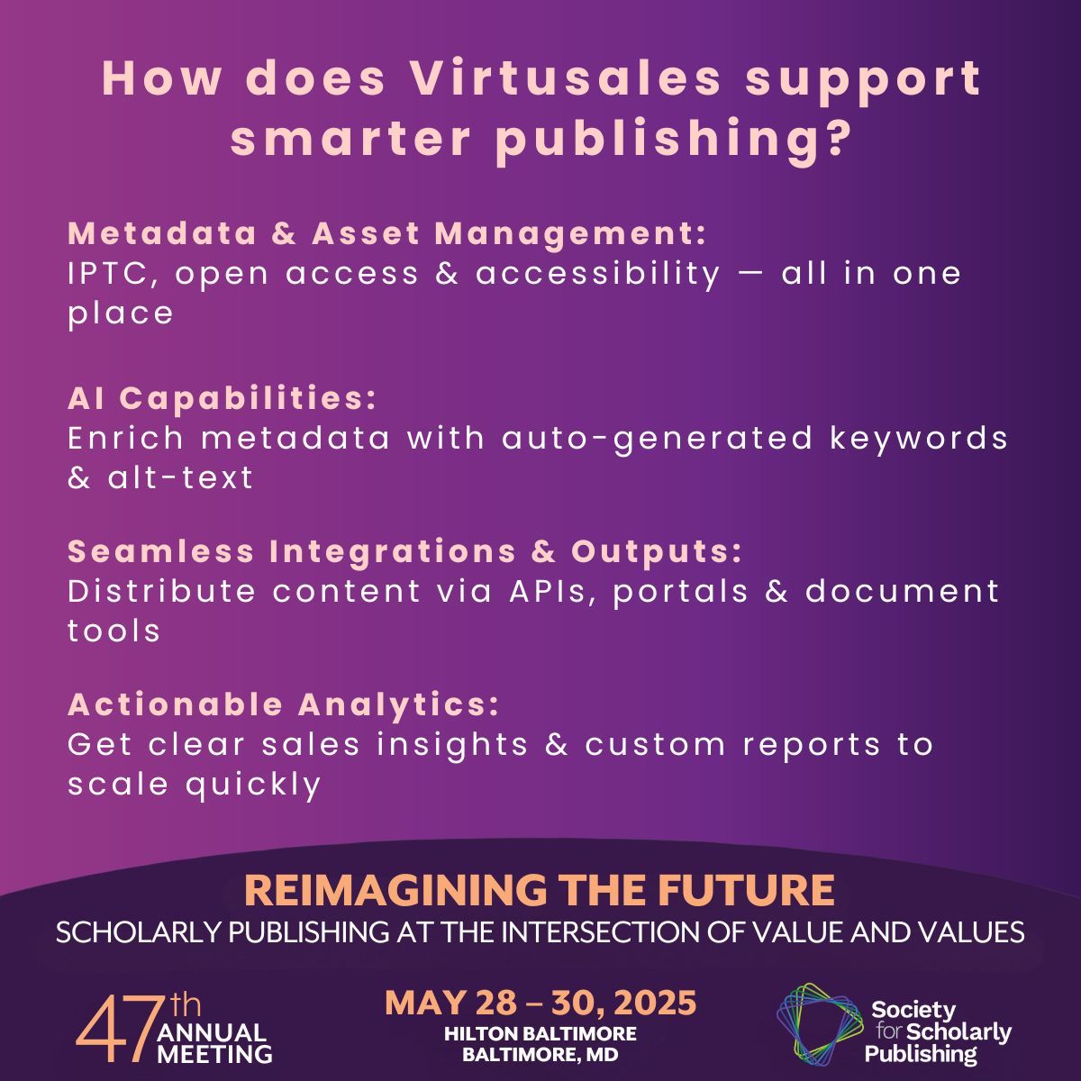 We’re on at #SSP2025 Previews! ⚡

This Friday (May 30), catch Rodney Elder sharing how BiblioSuite maximizes efficiency and analytic insights in scholarly publishing — all in just 5 mins.

📅 Book a chat: virtusales.com/contact-us?utm…