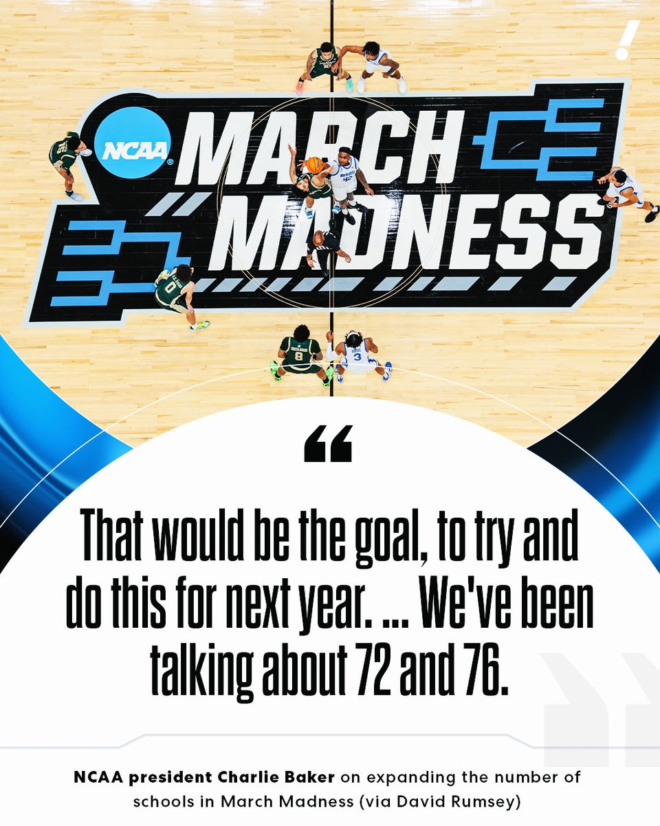 YahooSports's tweet image. A March Madness expansion could be coming as soon as 2026 👀

(via @_DavidRumsey)