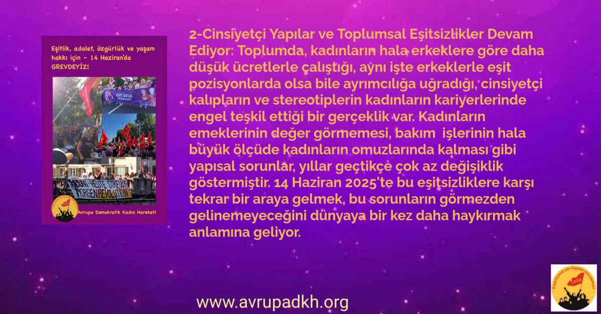 2. Es ist eine gesellschaftliche Realität, dass Frauen immer noch für niedrigere Löhne arbeiten als Männer,dass sie diskriminiert werden, selbst wenn sie die gleiche Position wie Männer im gleichen Beruf innehaben,
<a href="/FrauenstreikCH/">Frauenstreik Schweiz</a>
<a href="/dilsatcanbaz/">Dilşat Canbaz</a> ,<a href="/sym_youth/">Socialist Youth Movement</a>,