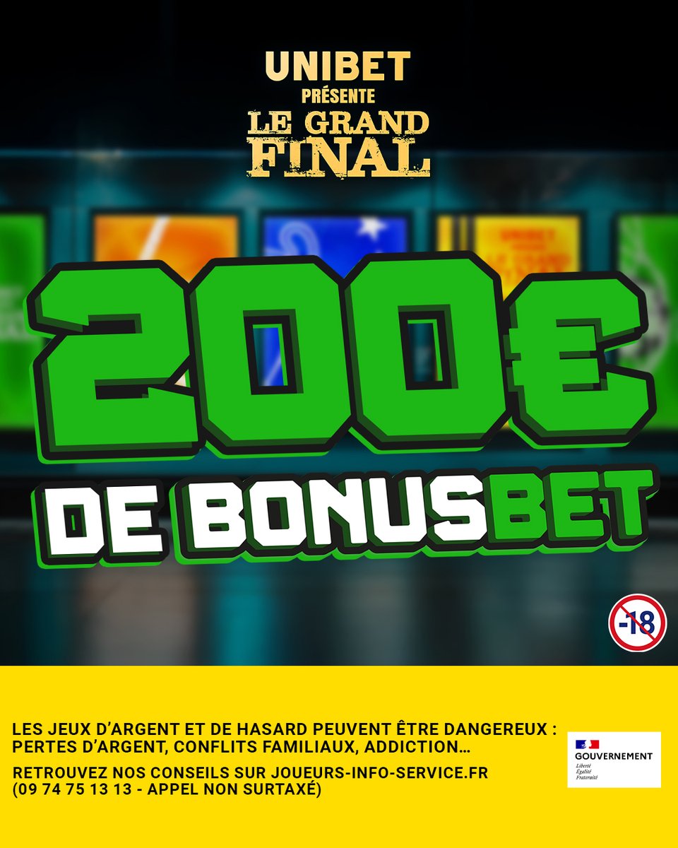 UnibetFrance's tweet image. Le suspense est à son comble... On envoie 4 x 50€ de BonusBet pour patienter ⏳

📲 RT/Follow + #UnibetLeGrandFinal + ton pseudo
🍀 TAS à 17H