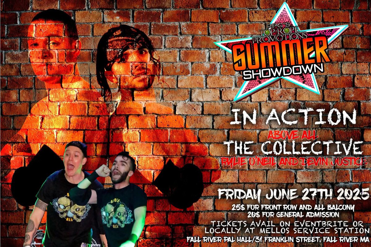 Top Rope Promotions (@topropepro) on Twitter photo The Collective (<a href="/RylieO_21/">Rylie O'Neil</a> and <a href="/DevinJusticeSCS/">Devin Justice</a>)have signed on for Tag Team Competition on Friday June 27th as we present Summer Showdown live from the PAL Hall in Fall River, MA.
Online tickets for this event are available now at
eventbrite.com/e/summer-showd… The Collective (<a href="/RylieO_21/">Rylie O'Neil</a> and <a href="/DevinJusticeSCS/">Devin Justice</a>)have signed on for Tag Team Competition on Friday June 27th as we present Summer Showdown live from the PAL Hall in Fall River, MA.
Online tickets for this event are available now at
eventbrite.com/e/summer-showd…