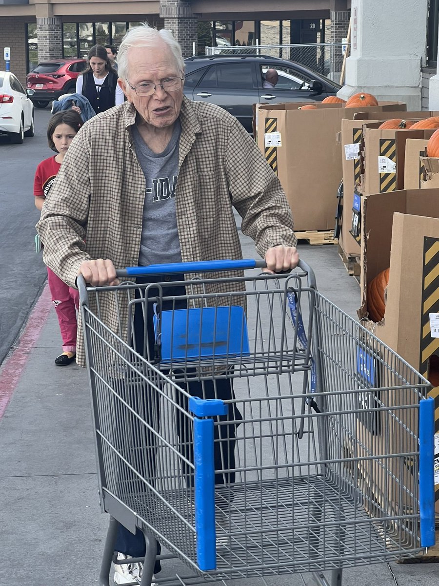 I take my dad to the grocery store a couple times a week. He uses the shopping cart as a walker. A friendly passerby has suggested he could ride in one of the motorized carts. Dad said, “Oh, no. Maybe when I get old, though.”  He is 97.

He was a big science fiction fan all his