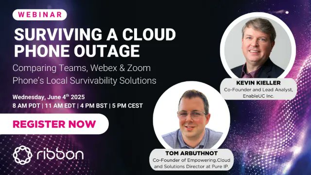 Empowering.Cloud (@empoweringcloud) on Twitter photo There's still time to sign-up for <a href="/ribboncomm/">Ribbon</a>'s webinar next week where MVP <a href="/tomarbuthnot/">Tom Arbuthnot</a> and <a href="/kkieller/">Kevin Kieller: UCaaS,Teams,AI,Copilot,Microsoft</a> will be having a local survivability bake off!! (sadly no cakes involved ā¹ļø)
They'll compare #MicrosoftTeams, Cisco Webex and Zoom.
4th June 16:00 BST
brighttalk.com/webcast/19965/⦠There's still time to sign-up for <a href="/ribboncomm/">Ribbon</a>'s webinar next week where MVP <a href="/tomarbuthnot/">Tom Arbuthnot</a> and <a href="/kkieller/">Kevin Kieller: UCaaS,Teams,AI,Copilot,Microsoft</a> will be having a local survivability bake off!! (sadly no cakes involved ā¹ļø)
They'll compare #MicrosoftTeams, Cisco Webex and Zoom.
4th June 16:00 BST
brighttalk.com/webcast/19965/ā¦