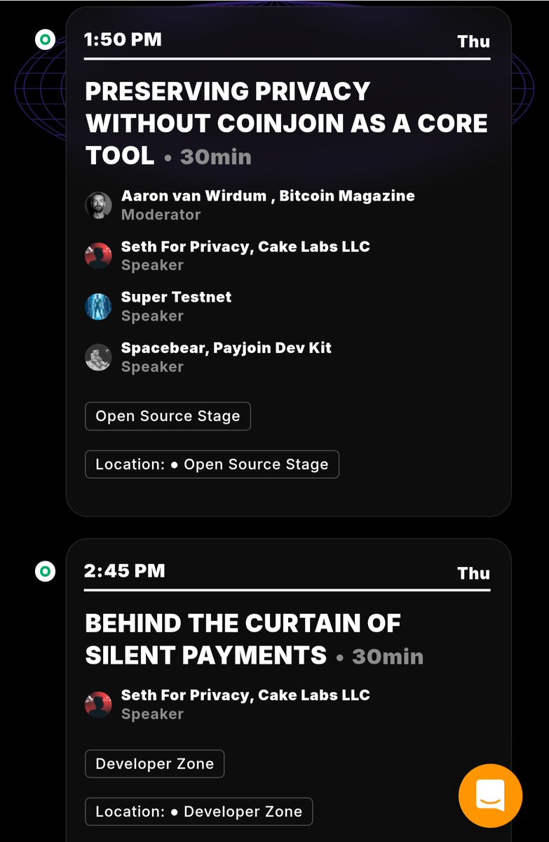 Seth For Privacy || Activate CTV + CSFS (@sethforprivacy) on Twitter photo Honored to be speaking twice today <a href="/TheBitcoinConf/">The Bitcoin Conference</a>, once on a privacy panel moderated by <a href="/AaronvanW/">Aaron van Wirdum</a>, and once at the <a href="/lava_xyz/">lava</a> dev zone!
Come check it out, and rumour has it I'll have some of <a href="/satsie/">satsie</a>'s legendary Silent Payments 'zines to give away afterwards 👀 Honored to be speaking twice today <a href="/TheBitcoinConf/">The Bitcoin Conference</a>, once on a privacy panel moderated by <a href="/AaronvanW/">Aaron van Wirdum</a>, and once at the <a href="/lava_xyz/">lava</a> dev zone!
Come check it out, and rumour has it I'll have some of <a href="/satsie/">satsie</a>'s legendary Silent Payments 'zines to give away afterwards 👀