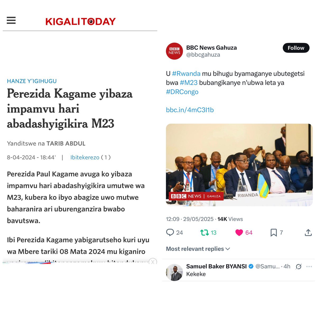 ๐๐๐ฉ๐ง๐๐ค๐ฉ๐ ๐ง๐ฎ (@patriote257) on Twitter photo Ninde mubeshi hagati ya <a href="/PaulKagame/">Paul Kagame</a> na <a href="/JamesKabarebe/">James Kabarebe</a> ?
Imbwa <a href="/PaulKagame/">Paul Kagame</a> yoyo yavuze ko abantu bose bakwiye gushigikira #RDF_M23 ngo kubera iriko iharanira uburenganzira bwโ abatutsi mugihe imbwebwe <a href="/JamesKabarebe/">James Kabarebe</a> yoyo ivuga ko yiyamiriza #RDF_M23 kuba yaravogereye Congo Ninde mubeshi hagati ya <a href="/PaulKagame/">Paul Kagame</a> na <a href="/JamesKabarebe/">James Kabarebe</a> ?
Imbwa <a href="/PaulKagame/">Paul Kagame</a> yoyo yavuze ko abantu bose bakwiye gushigikira #RDF_M23 ngo kubera iriko iharanira uburenganzira bwโ abatutsi mugihe imbwebwe <a href="/JamesKabarebe/">James Kabarebe</a> yoyo ivuga ko yiyamiriza #RDF_M23 kuba yaravogereye Congo