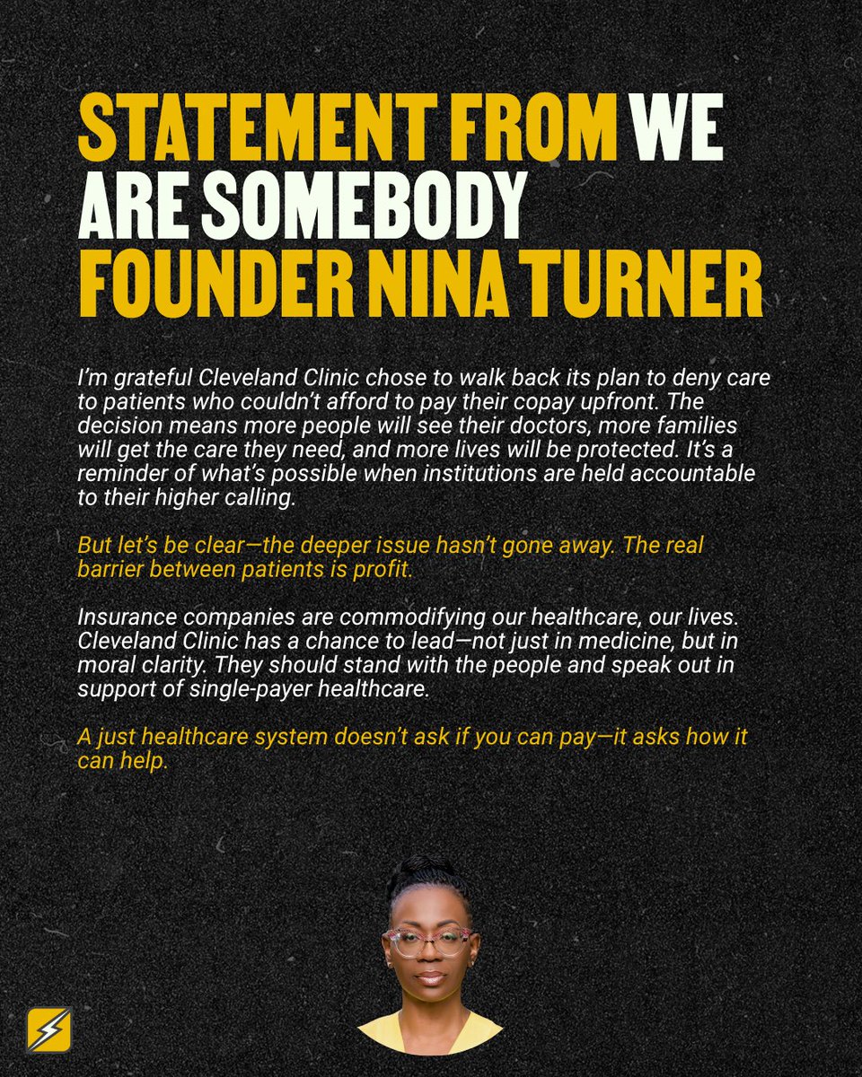 StrikeForAll's tweet image. We took on @ClevelandClinic and WON!
What it means: thousands of Cleveland Clinic patients across the country will not be denied preventative care if they cannot afford their co-pay ahead of time.
Read We Are Somebody President @ninaturner’s statement below ⬇️
