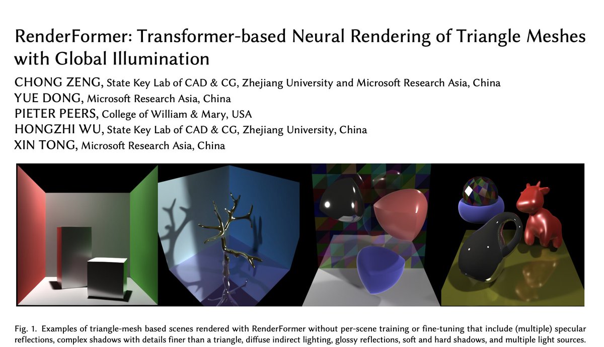 _akhaliq's tweet photo. Microsoft releases RenderFormer on Hugging Face

Transformer-based Neural Rendering of Triangle Meshes with Global Illumination https://t.co/FIojZiE8sG