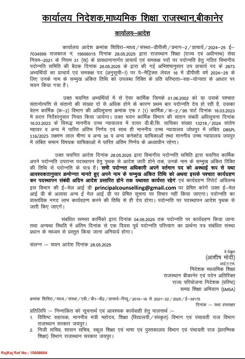 प्राचार्य डीपीसी चयन आदेश उपरांत यथावत पदस्थापन आदेश जारी। 

आदरणीय शिक्षा मंत्री <a href="/madandilawar/">Madan Dilawar</a> जी, निदेशक महोदय <a href="/AshishModiIAS/">Ashish Modi</a> जी का आभार धन्यवाद। 

जय संगठन। जय रेसला।

<a href="/BhajanlalBjp/">Bhajanlal Sharma</a> <a href="/rajeduofficial/">Dept of Education, Rajasthan</a> <a href="/RajCMO/">CMO Rajasthan</a> <a href="/RajGovOfficial/">Government of Rajasthan</a> <a href="/DhanrajPiparBJP/">Dhanraj Solanki</a> <a href="/heerenjoshi/">Heeren</a> <a href="/onlineharshit/">Harsh Sharma</a>