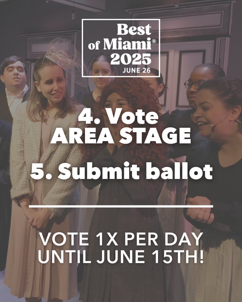 Help Area Stage win Best Theater Company! 🎭
Vote once a day through June 15 with our easy step-by-step guide. Let’s do this, Miami! 🗳️
🔗 newtimesbestofpoll.com
#VoteAreaStage #BestOfMiami #SupportTheArts