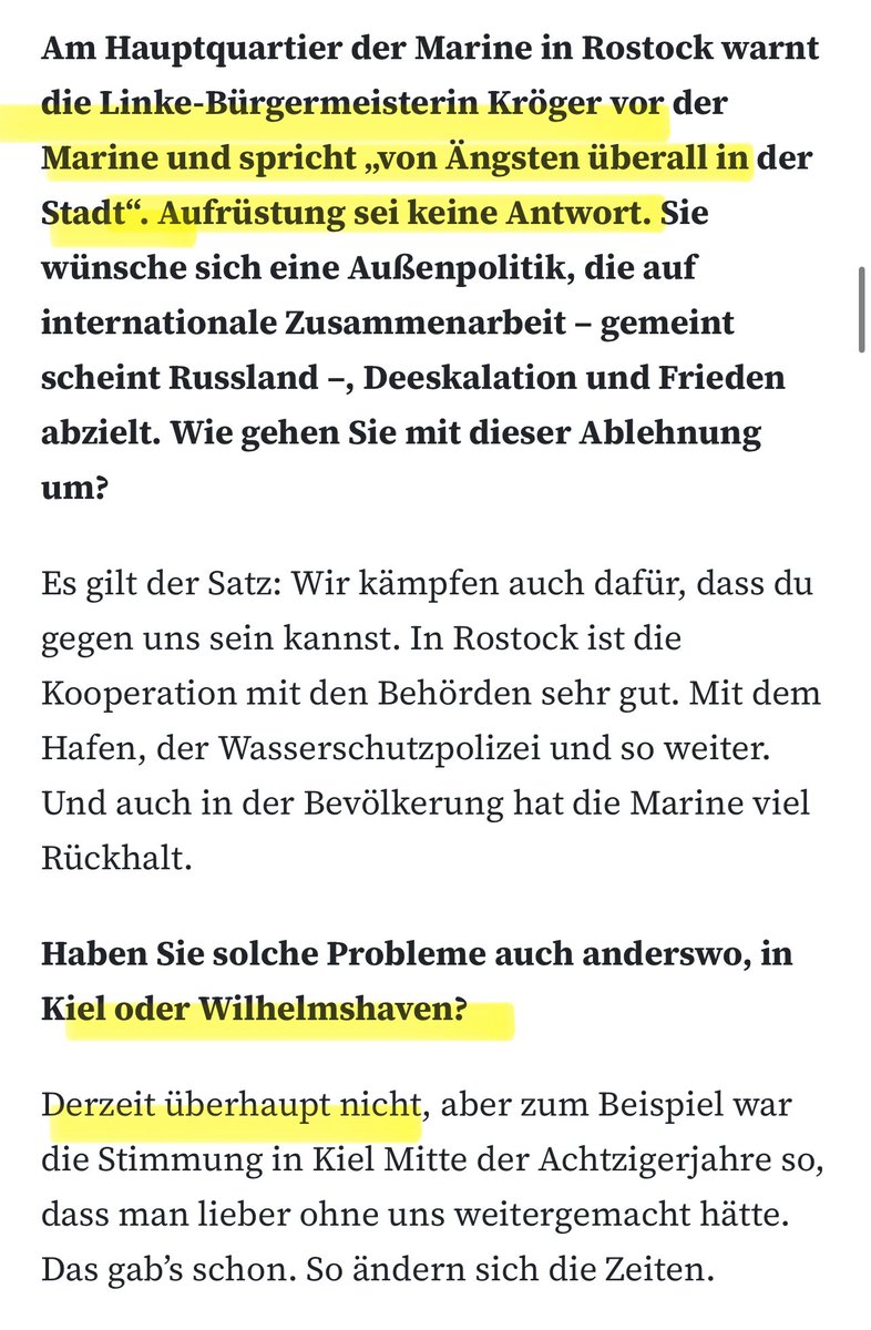 Null Problemo liebe Hansestadt Rostock!  

Wir in der <a href="/stadt_kiel/">Landeshaupstadt Kiel</a> nehmen die #Marine gerne mit Kusshand zurück, wenn sie Euch überall in der Stadt Angst macht.

Mehr dazu im aktuellen , lesenswerten Interview des <a href="/chiefdeunavy/">chiefdeunavy</a> in der FAZ hier: 

faz.net/aktuell/politi…