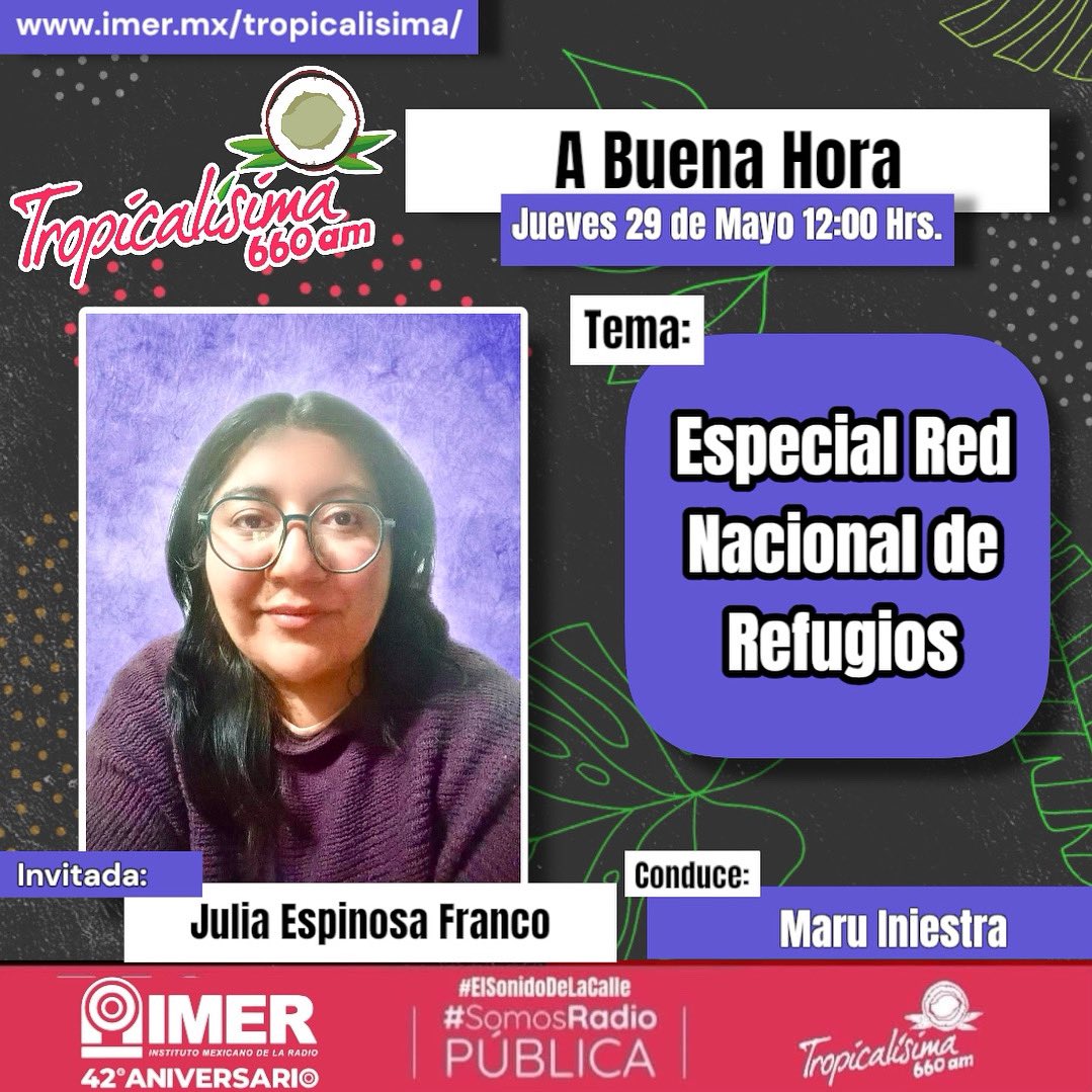 Descubre cómo puedes apoyar a las mujeres en situación de violencia y ser parte de la solución

⏰ 12:00 a 1 p.m.
📻 #Tropicalísima660am
🎙️ Maru Iniestra
🌐 imer.mx/tropicalisima/
📲 App para Android y iOS

#ViolenciaDeGénero
#MujeresEnAcción
#RedNacionalDeRefugio