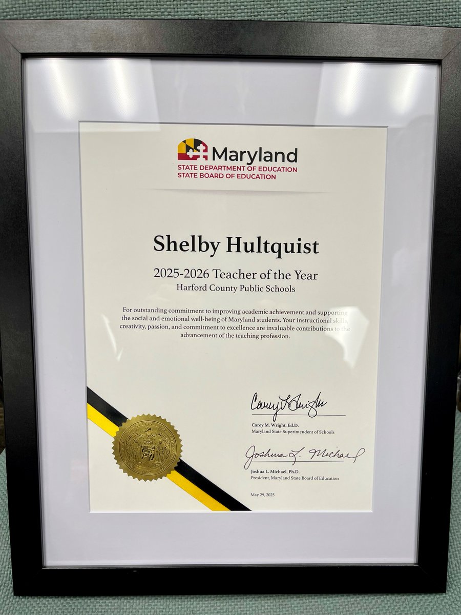 Congrats to HCPS Teacher of the Year Shelby Hultquist, who represented us at the Maryland State Department of Education, this morning. Ms. Hultquist joined representatives from each county and was acknowledged and honored by the MD Board of Education! #HCPSTOY #HCPSuperLens