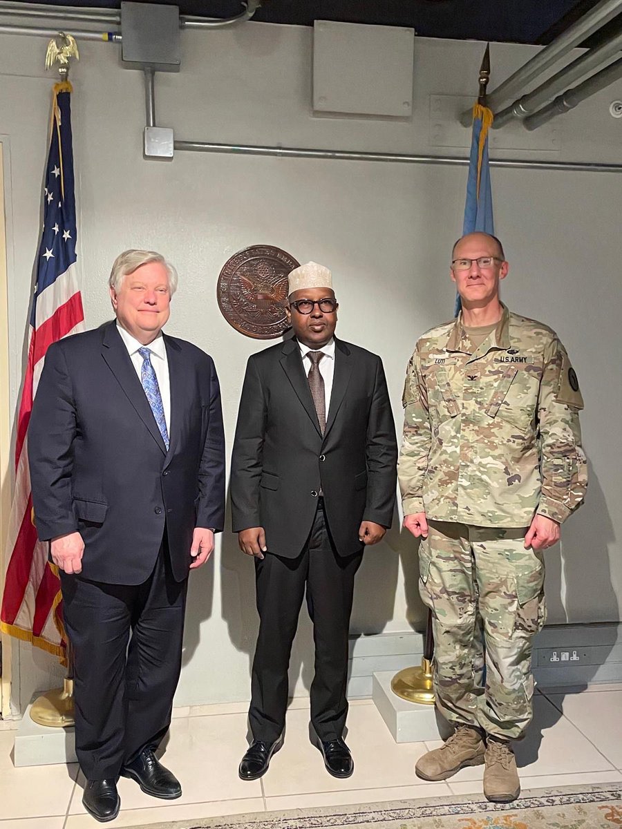U.S. Embassy Mogadishu, Somalia (@us2somalia) on Twitter photo Ambassador Richard H. Riley and Minister of Defense, <a href="/AhmedMoFiqi/">Hon. Ahmed FIQI</a>, held productive talks on deepening U.S.-Somalia cooperation to counter Al-Shabaab and ISIS.
Together, our two nations remain committed to building strong, resilient security institutions that advance our shared Ambassador Richard H. Riley and Minister of Defense, <a href="/AhmedMoFiqi/">Hon. Ahmed FIQI</a>, held productive talks on deepening U.S.-Somalia cooperation to counter Al-Shabaab and ISIS.
Together, our two nations remain committed to building strong, resilient security institutions that advance our shared