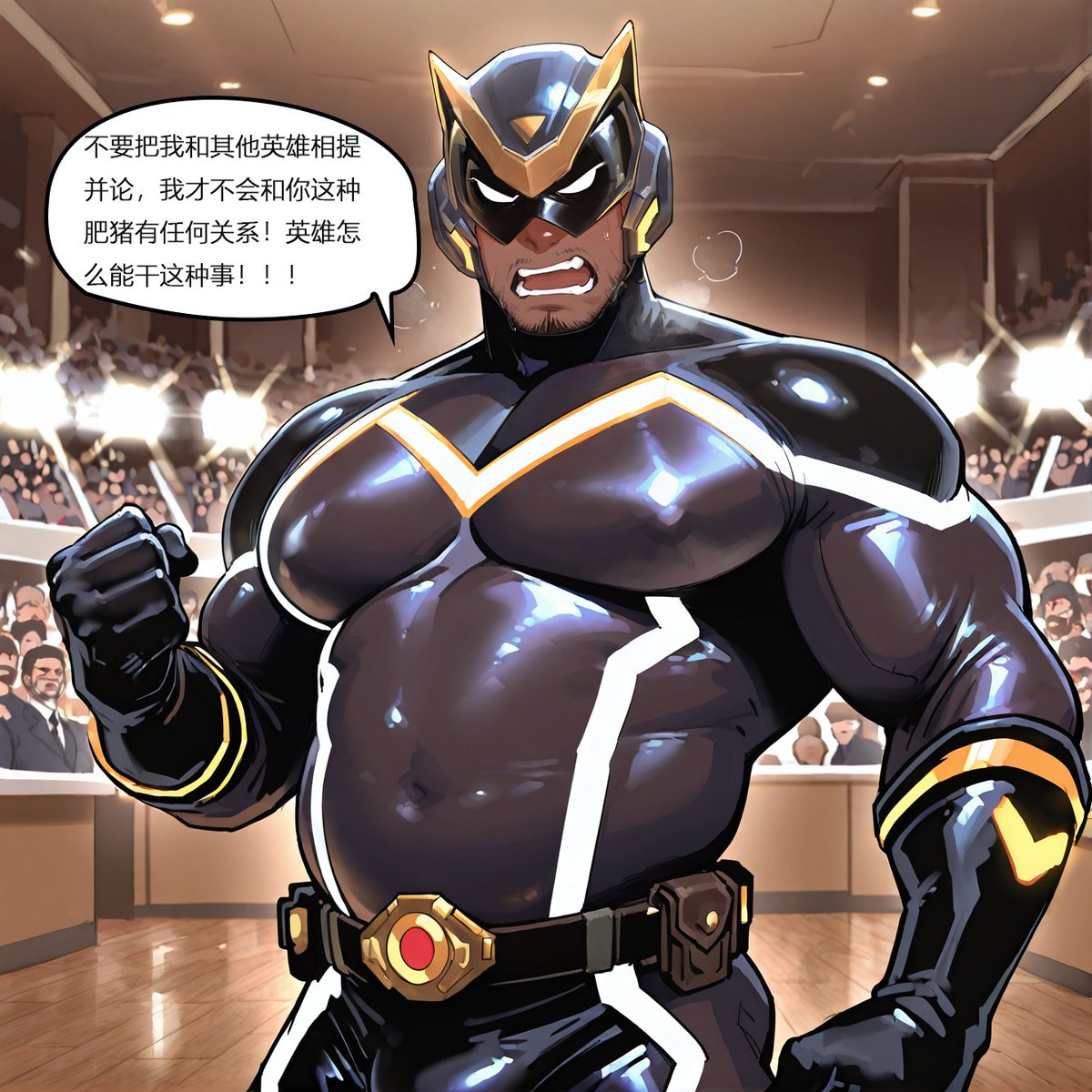 Achai7336's tweet photo. 兽欲赞助④
伟岸的英雄怎么可能接受这种下流的交易，拿自己的肉体换取资金这种事，这还是英雄干的事情吗？还是和一头猪，更何况紫战士还是个直男，猪金主能不能拿下紫战士呢😈 https://t.co/tAPF5CElmQ
