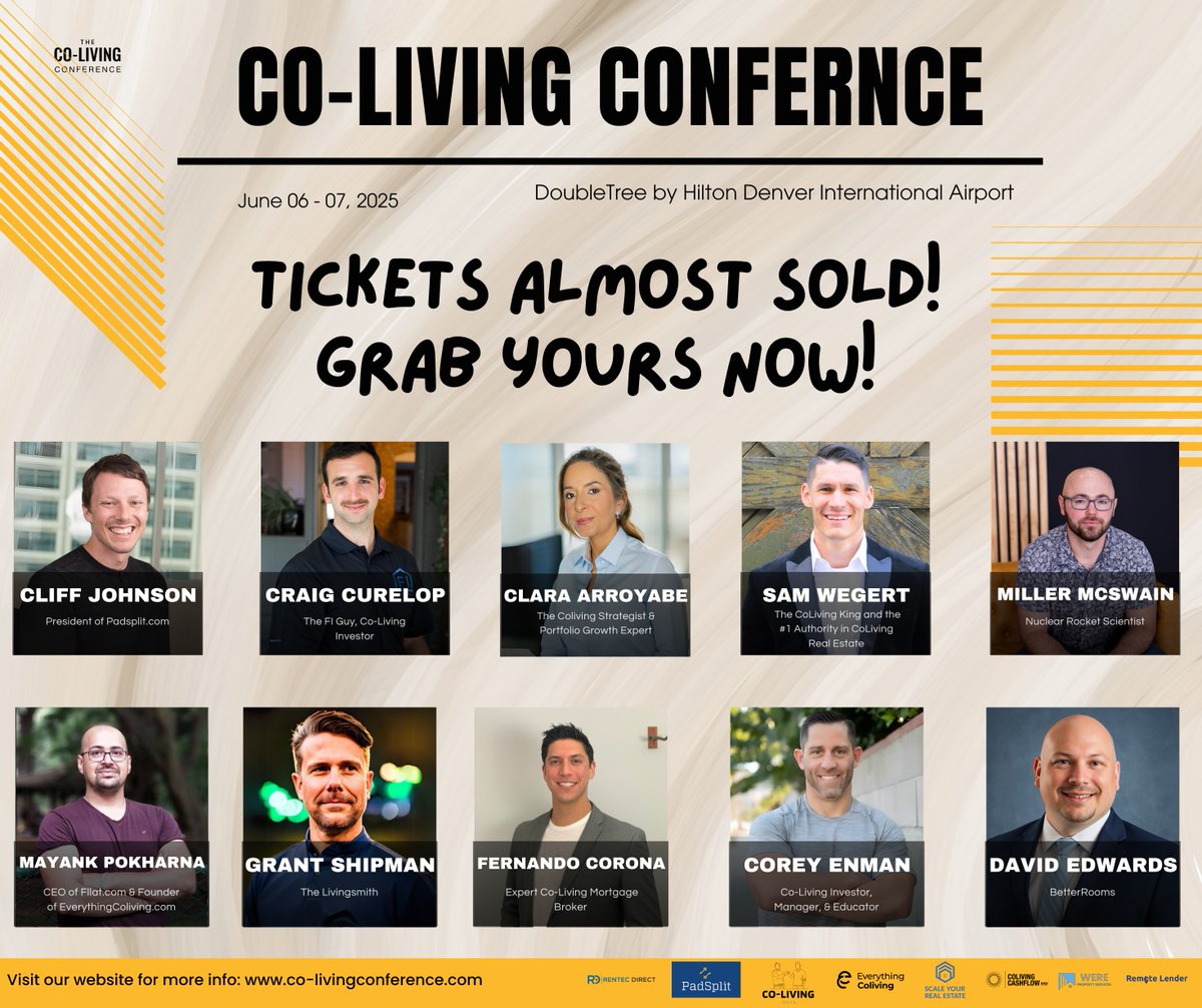 🚀 Where housing visionaries unite: Co-Living Conference, June 6–7 in Denver!
Hear from leaders like Cliff Johnson, Craig Curelop, Clara Arroyave, Sam Wegert &amp; more.

🎯 In-person spots almost gone — livestream tix available:
🎟 ow.ly/YA8q50W0WqT
#CoLivingSummit #Denver2025