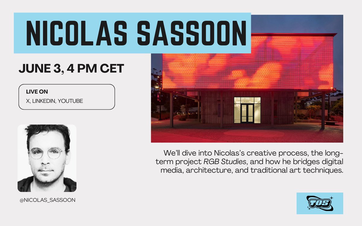 TheOmakaseShow (@theomakaseshow) on Twitter photo Omakase 🩵 Join our webinar with <a href="/Nicolas_Sassoon/">Nicolas Sassoon</a> , a pioneering visual artist. We’ll dive into his creative process, the long-term project RGB Studies, and how he bridges digital media, architecture, and traditional art techniques.
Live this Tuesday at 4 PM CET ⬇️ Omakase 🩵 Join our webinar with <a href="/Nicolas_Sassoon/">Nicolas Sassoon</a> , a pioneering visual artist. We’ll dive into his creative process, the long-term project RGB Studies, and how he bridges digital media, architecture, and traditional art techniques.
Live this Tuesday at 4 PM CET ⬇️