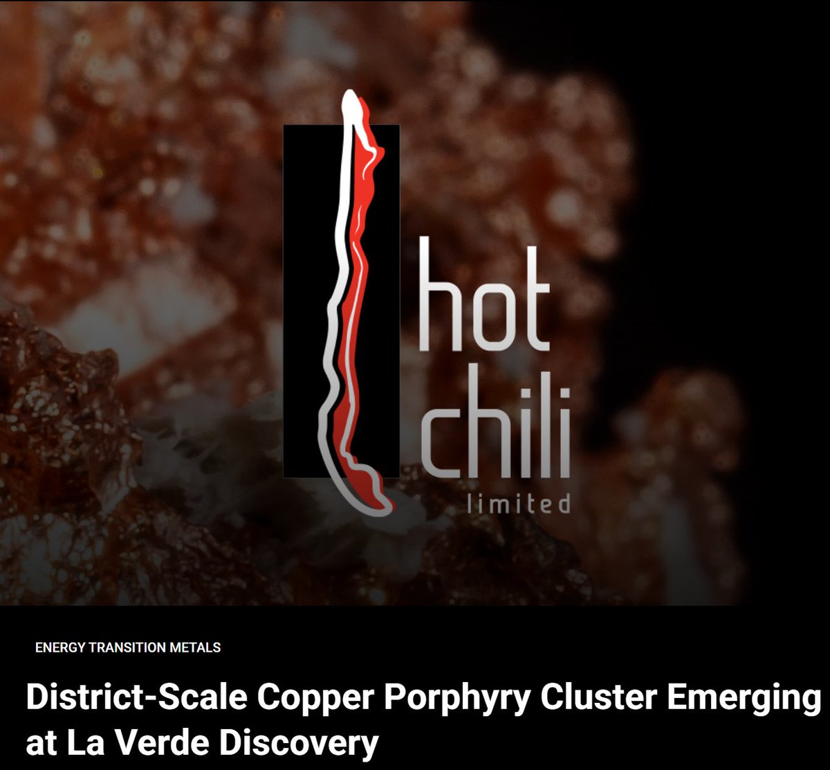 District-Scale Copper Porphyry Cluster Emerging at La Verde Discovery ⚒️ $HCH #COPPER 

▪️Three new priority targets identified. To be drilled 2H 2025
▪️Targets identified using same technique that discovered major deposits Cortadera and Productora 

Note: capital10x.com/district-scale…