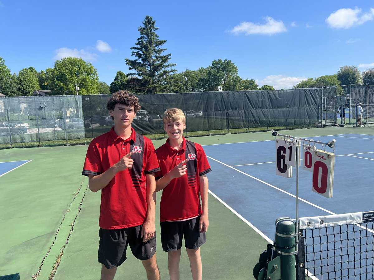 Owen and Will play a clean first round match and quailfy for state with a 6-0 6-0 win. This will be Owen’s second trip to Madison. <a href="/1WarriorMHS/">1WARRIOR</a>