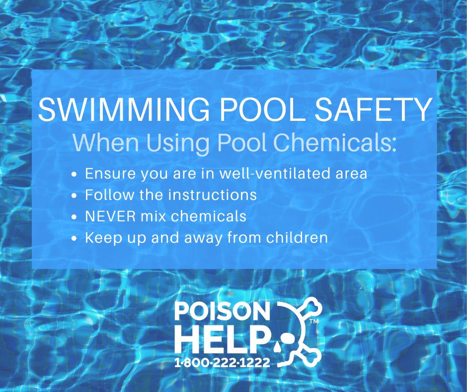 It's time to get #swimming pools ready for #summer! Pool chemicals are potential poisons that need to be stored and handled safely. Read the directions carefully and store chemicals out of sight and out of reach of children and pets.